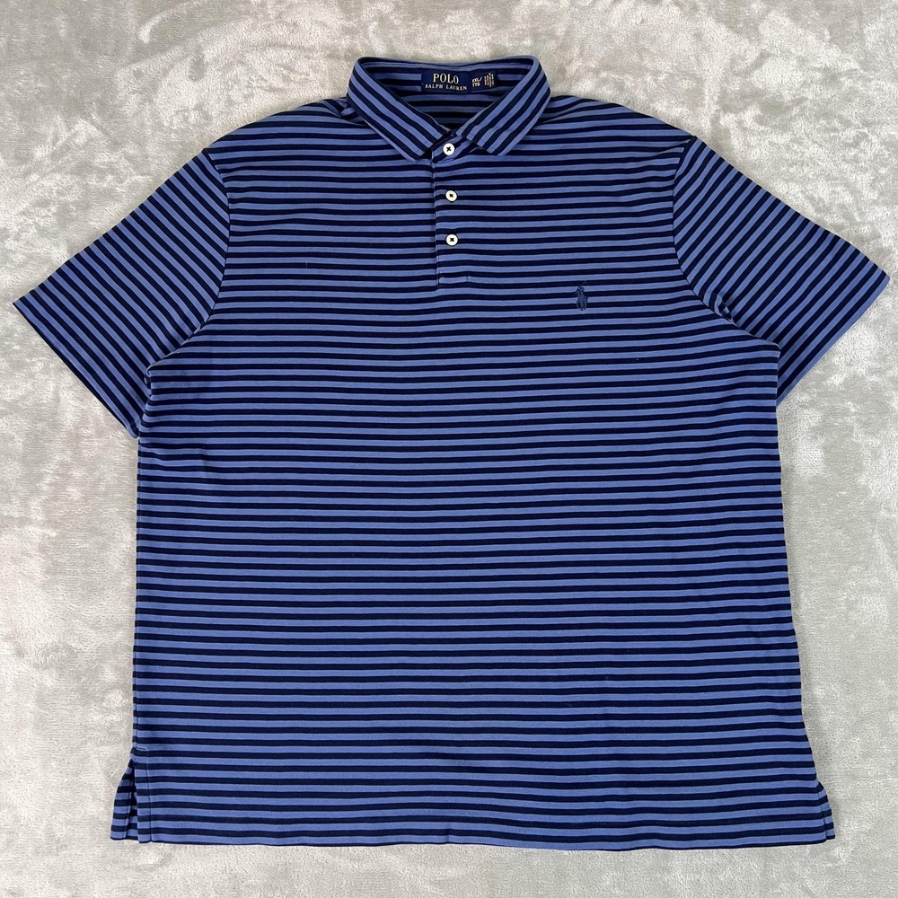 Polo Ralph Lauren Polo Shirt Mens 2XL Blue Striped Cotton Pony Logo Casual